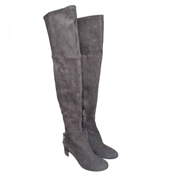 Tory Burch Laila Light Gray Suede Stretch Over-the-Knee Boots Womens 6 - Picture 2 of 11